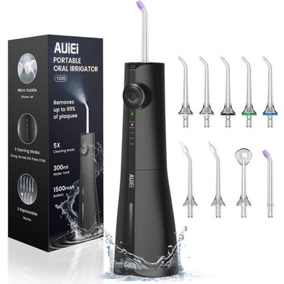 Cordless Water Flosser Dental Irrigator 9 Tips 300ML Rechargeable Black