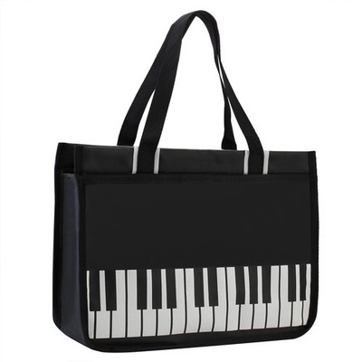 Piano Key Pattern Shoulder Bag,Music Tote Handbag,Nylon Large, Black+keyboard 