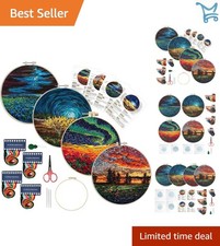 Embroidery Starter Kit 4Pcs Patterns Hoop Needles Floss for Beginners Adults