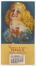 Vintage Texaco Oil & Gas Calendar Glamour Girl 1940 5.5" x 10.5"