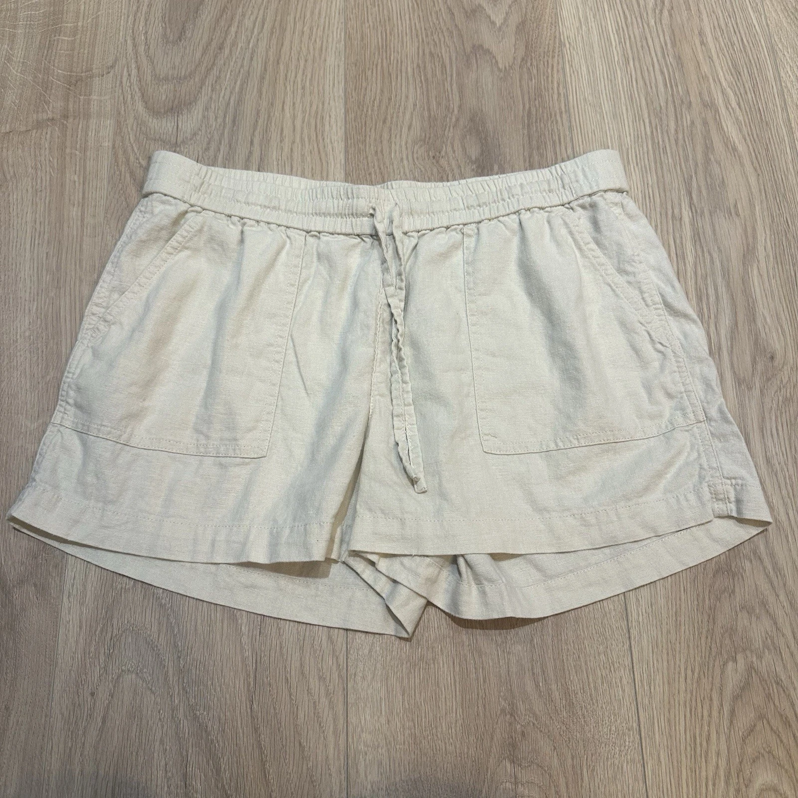 J.Crew Sz Small Linen Blend Elastic Waist Chino Shorts Tan Mid Rise 2.5” Inseam