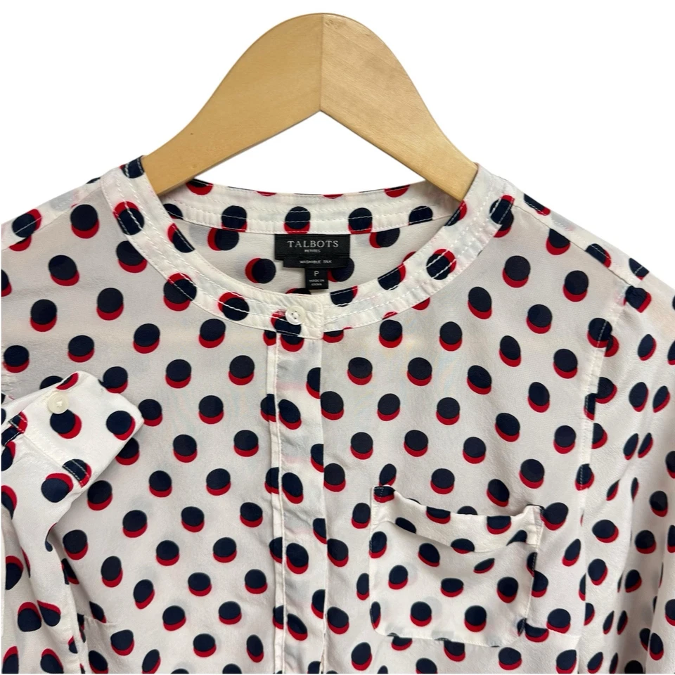 Talbots Petite women's Blouse polka Dot 100% silk long sleeve petite size P - Изображение 3 из 4