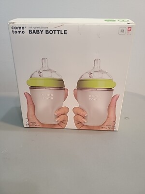 Comotomo (Set of 2) Green Soft Baby Bottles 8oz each Medium Flow 