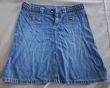 Vintage LEE Jean Skirt Denim Front Slit Slight Flare Blue Size 11M