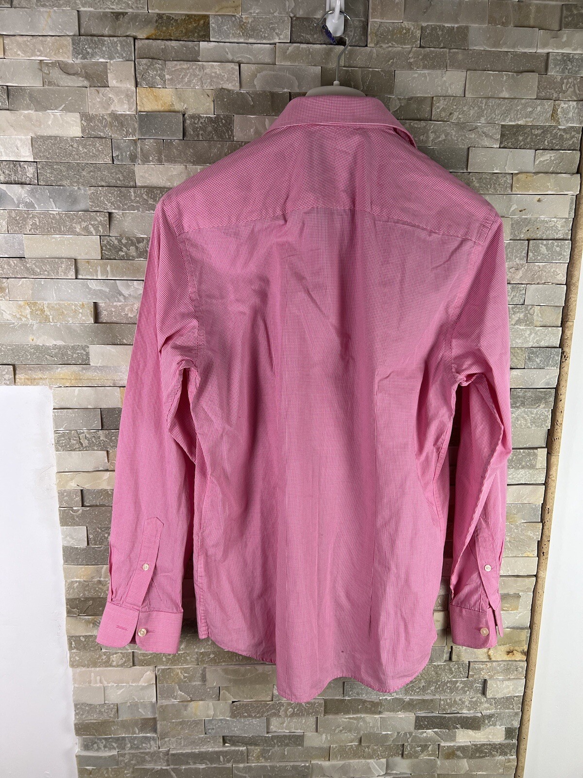 FILA Camicia a quadri rosa The Savile Row Company uomo taglia 16 colletto slim fit