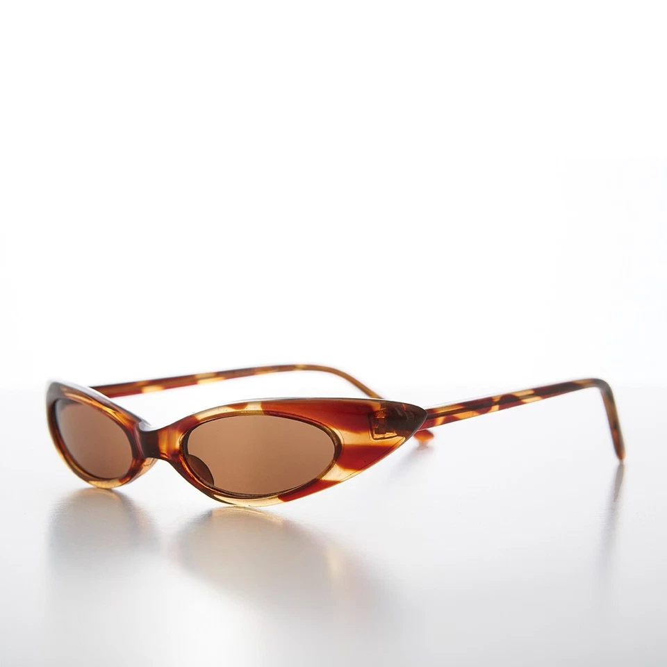 Tortoise Skinny Punk Rock Cat Eye Sunglass Brown Lens - Slim - image 2 of 3
