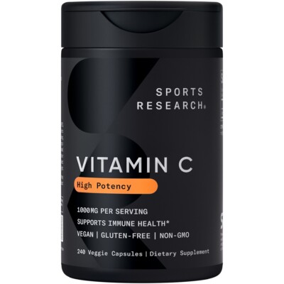 High Potency 1000mg Vitamin C for Immune Support (240 Vegan Veggie Capsules)