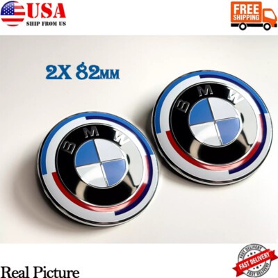 FOR BMW 2X82mm 50th anniversary Front Hood Rear Trunk Emblem Badge Bonnet Logo