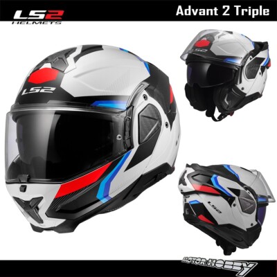 MODULARER HELM LS2 ADVANT 2 TRIPLE WHITE BLUE RED FF910 ECE 22.06 GLÄNZEND