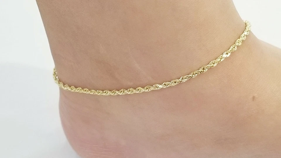 REAL Gold Anklet 10k Yellow Gold 10" Lobster Ankle Bracelet Women 2mm - Image 3 of 4