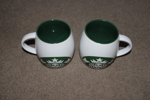 NEW 2 x Official Starbucks White Ceramic Coffee Mug Tea Store Cup Logo Print X2