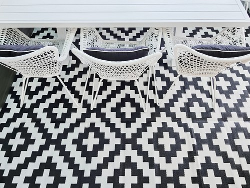 Black And White Aztec Pattern Monochrome Recycled Plastic Outdoor Rug Patio Rug - Picture 11 of 14