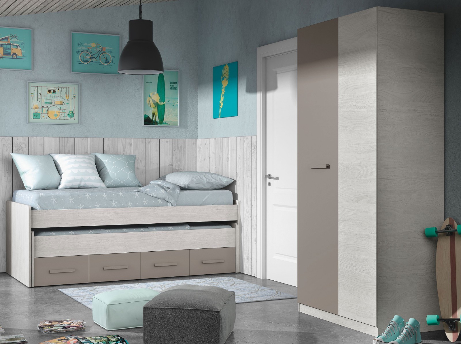 Pack muebles dormitorio infanti juvenil cama nido y armario ropero dise?o unisex