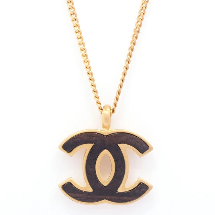 Chanel Necklace Coco Mark CC Wood Tone Pendant Ladies Fashion