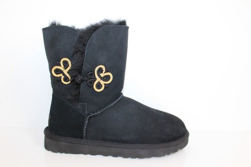 UGG Australia 1009264 BK 7 Bailey Gold Mariko Suede Short Sheepskin Boot Black 7 - Picture 4 of 11