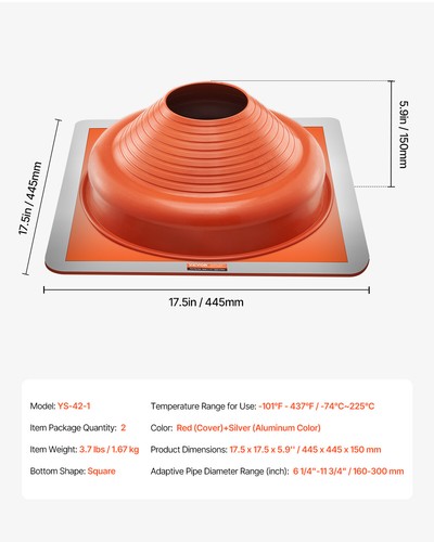 2 Pcs Metal Roof Pipe Flashing Boot Fit 6-1/4" - 11-3/4" Pipe High Temp Silicone - Picture 7 of 12