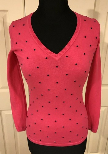 Tommy Hilfiger Damen Gr. XXS Hot Pink/Marineblau Punkte V-Ausschnitt Pullover Sweater  - Bild 3 von 12