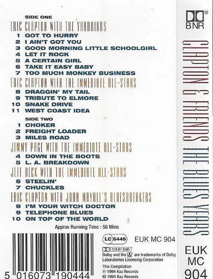 ERIC CLAPTON & FRIENDS BLUES YEARS CASSETTE ALBUM JIMMY PAGE JEFF BECK MAYALL - Image 3 of 4