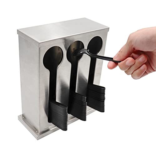 Utensil Dispenser 3 Compartment Stainless Cutlery Organizer Plastic