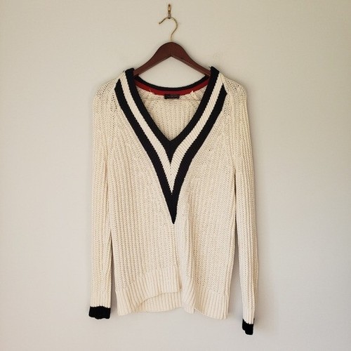 Suéter tejido algodón cuello en V The Limited Preppy XS blanco y negro - Imagen 5 de 9