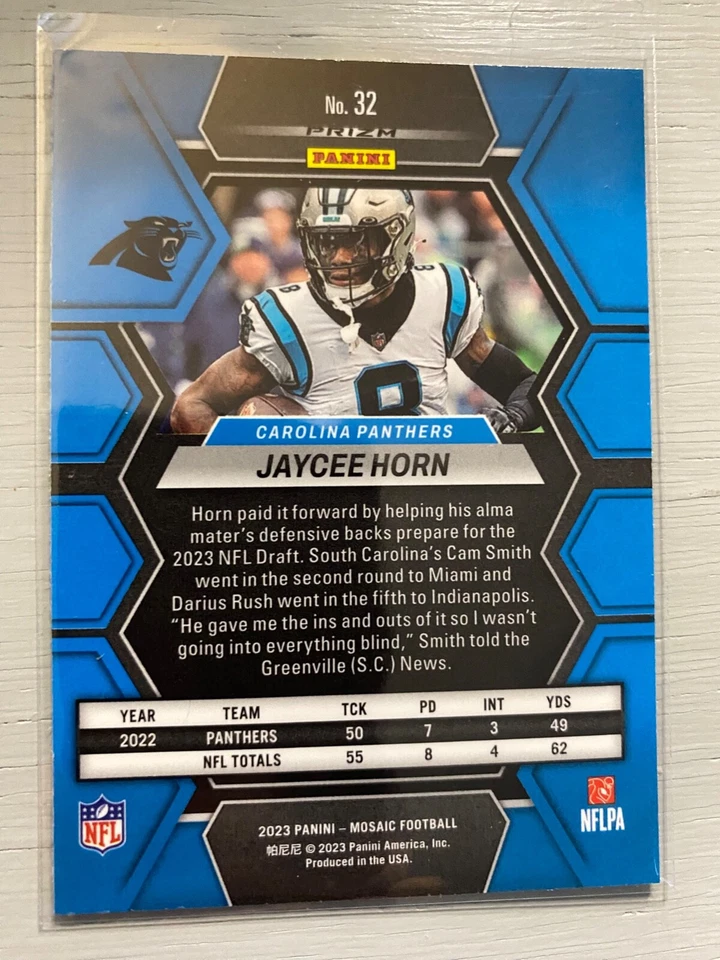 Jaycee Horn #32 Carolina Panthers - 2023 Panini NFL Mosaic Blue Reactive Prizm - Image 2 of 2