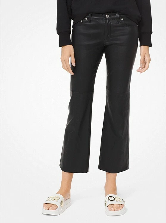 Michael Kors MUJERES Izzy 100% Cuero Cordero Recortado Acampanado Pantalones TALLA 0 NUEVO