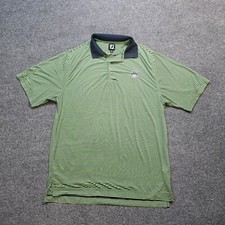 Footjoy Shirt Mens Large Green Striped Golf Performance Short Sleeve Casual