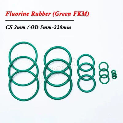 MARKENLOS O-Ringe Schnurstärke 2mm Grün FKM Fluorine Gummi Dichtring Dichtung OD 5mm-220mm