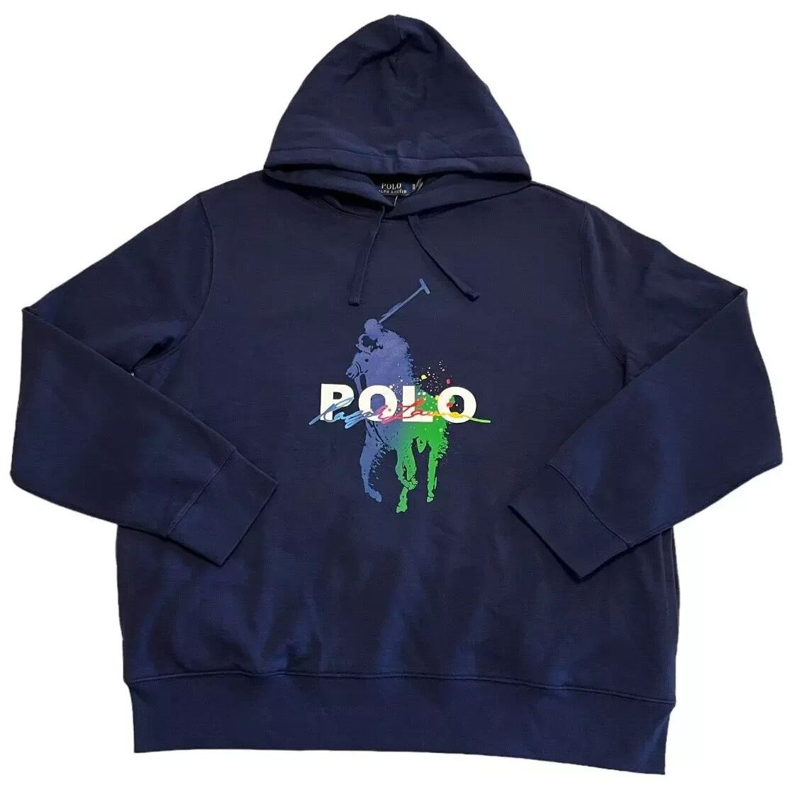 Polo Ralph Lauren Big Pony Color Splatter Fleece Felpa Pullover Felpa con Cappuccio XL