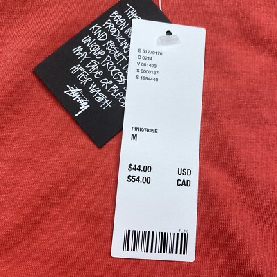 Stussy Gecko Pigment Dyed LS Tee Shirt Medium Red Long Sleeve