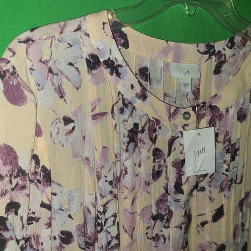 0132) NWT J JILL large pleated thin rayon pullover blouse floral new L - Picture 7 of 9