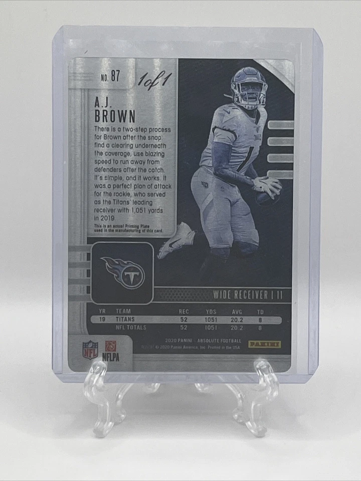 2020 Panini Absolute Football AJ Brown 1 Of 1 Printing Plate - Image 3 of 4