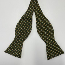Brooks Brothers Makers 100 Silk Bow Tie Adjustable Green Tan Geometric  2.5"