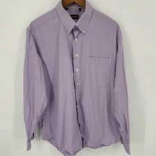 Paul Stuart Mens XL Purple Gingham Check Button Down Long Sleeve Dress Shirt
