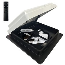 White 14x14 RV Roof Vent Fan with 12V 24V Max Remote  Rain Sensor