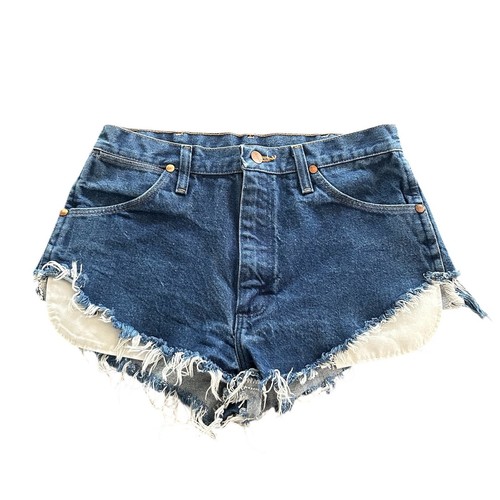 Wrangler High Rise Denim Cutoff Shorts Blue Frayed Hem Early 2000s Y2K Festival
