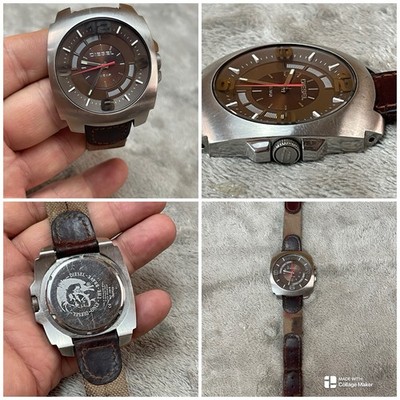 DIESEL DZ-1145 WRIST WATCH BRUSHED CHROME BLACK DIAL ( NEEDS STRAP ) RUNS !!