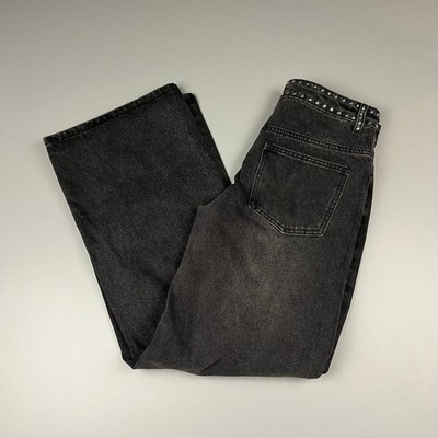 Edikted Studded Wide Leg Jeans Women Size S Black Washed High Rise Denim S18471