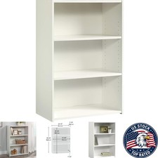 Chic 3-Shelf Bookcase: Soft White Elegance for Living Room Home Office