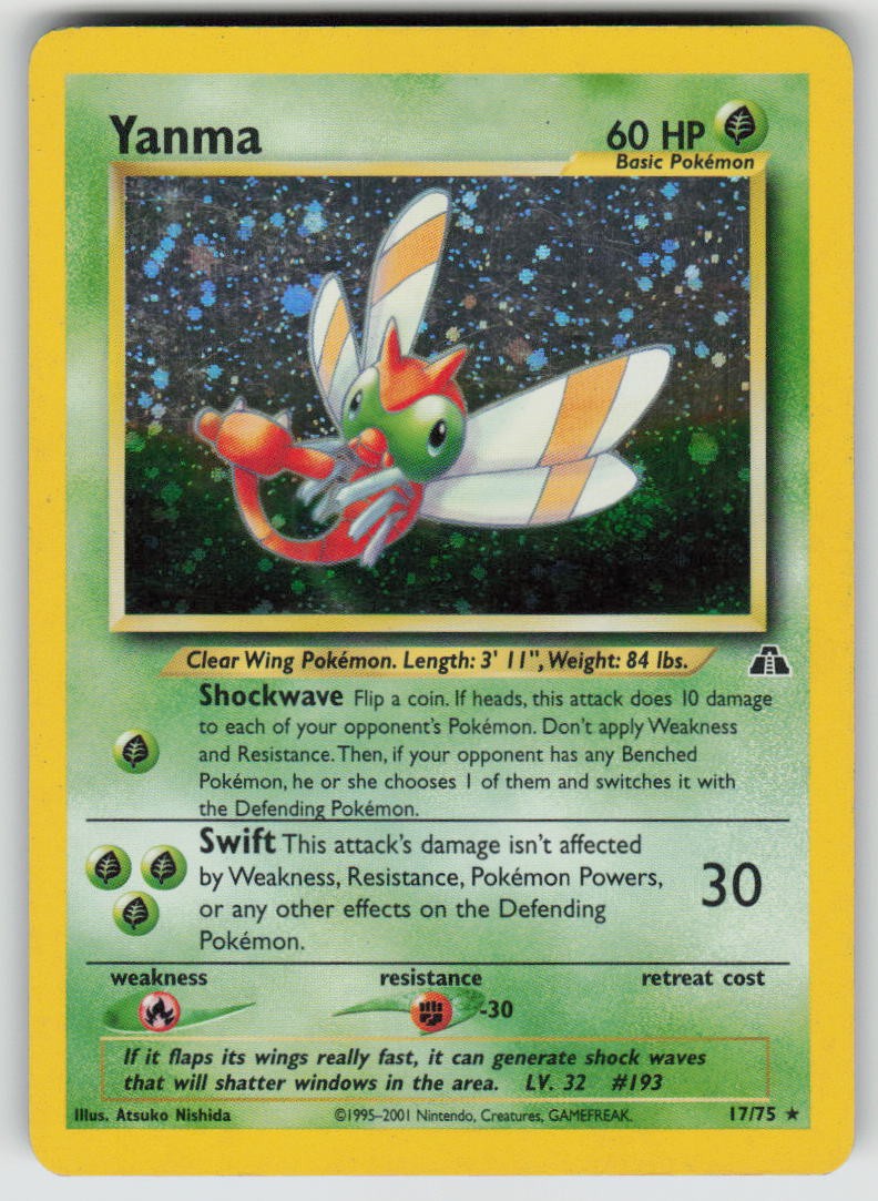 Yanma Unlimited Holo 17/75 Rare Neo Discovery Pokemon LP (wing swirl)