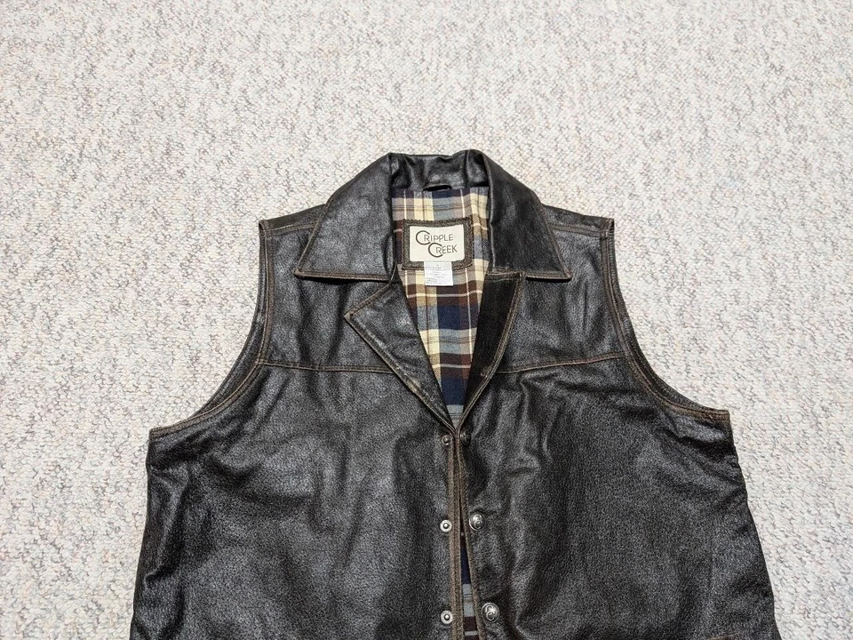 vintage WESTERN leather vest LAPEL john wayne L brown COWBOY cripple creek 44 - Image 3 of 4