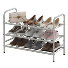 Metal Shoe Rack 3-Tier White Iron Mesh Freestanding Shoe Organizer, Space-Sav...