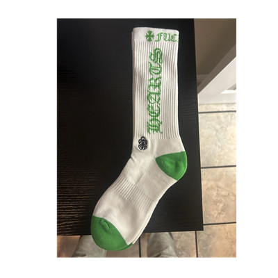 Chrome Hearts Men s M White/Green Graphic Logo Crew Socks 1 Pair