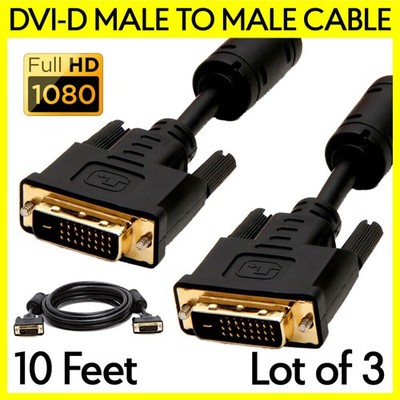 3 PCS DVI Cable 10 Feet DVI-D Male to Male Monitor Cord for PC Projector TV LCD
