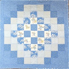 Baby Quilt Handmade Boy's Blue Crib Blanket Around the World Pattern New