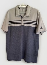 Adidas Men  s Polo Golf Short Sleeve Gray And Blue Heather / 3 Stripe  s Size XL