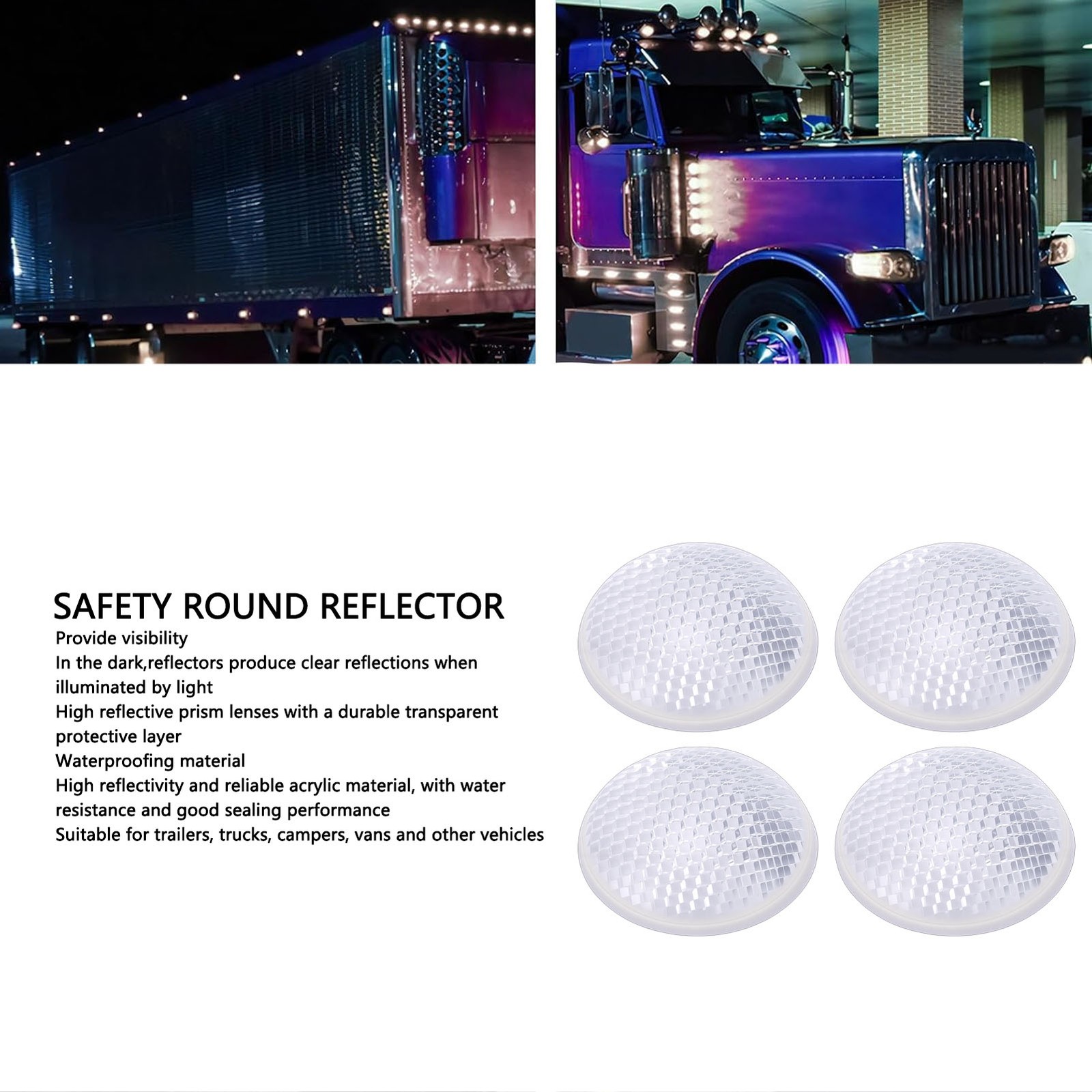 4pcs Universal Round Reflector Durable Safety Warning For Vehicles Trending