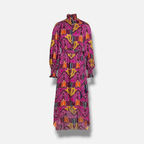 Borgo De Nor Women's Pink Ivy Geometric Satin Belted Midi Dress Size 10