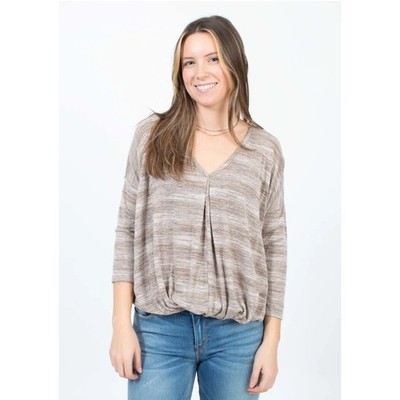 Bobi Los Angeles Women's XS Top V Neck Knot Front Taupe Heather Blouse