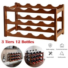Wooden Wine Rack 12 Bottle Holder Wood Wooden Stackable Storage Display Shelf